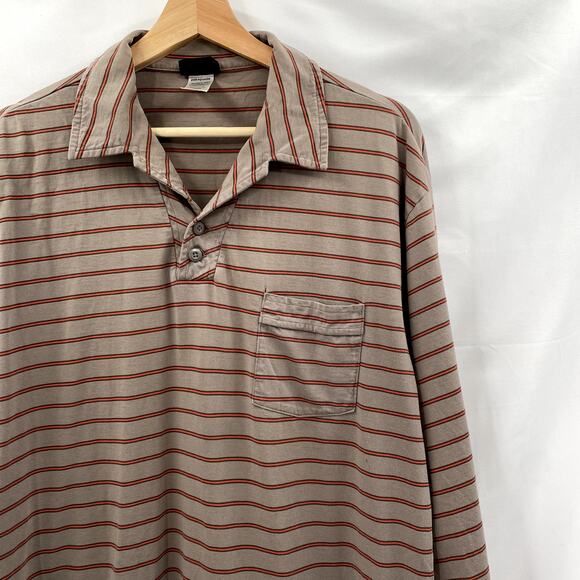Patagonia Tan Striped Henley Long Sleeve Polo - Picture 1 of 5